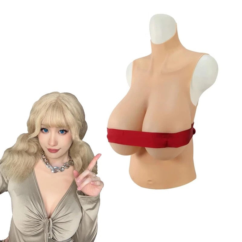 FSYH Half Body Breastplate Crossdresser Realistic K Cup Soft Fake Boobs High Neck Breast Forms for Transgender Drag Queen,Natural,Cotton