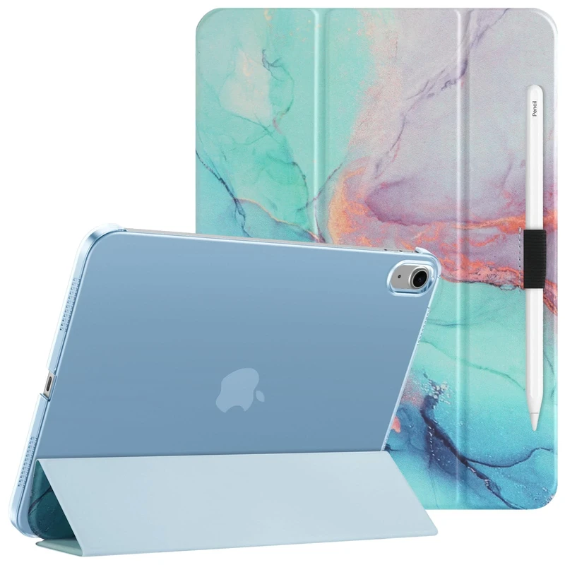 HGWALP Clear Case for iPad (A16) 11th Generation 11 Inch (2025),iPad 10th Generation 10.9" (2022),Stand Cover with Hard Translucent Back, Support Touch ID, Auto Wake/Sleep&Stylus Holder-Marble Blue