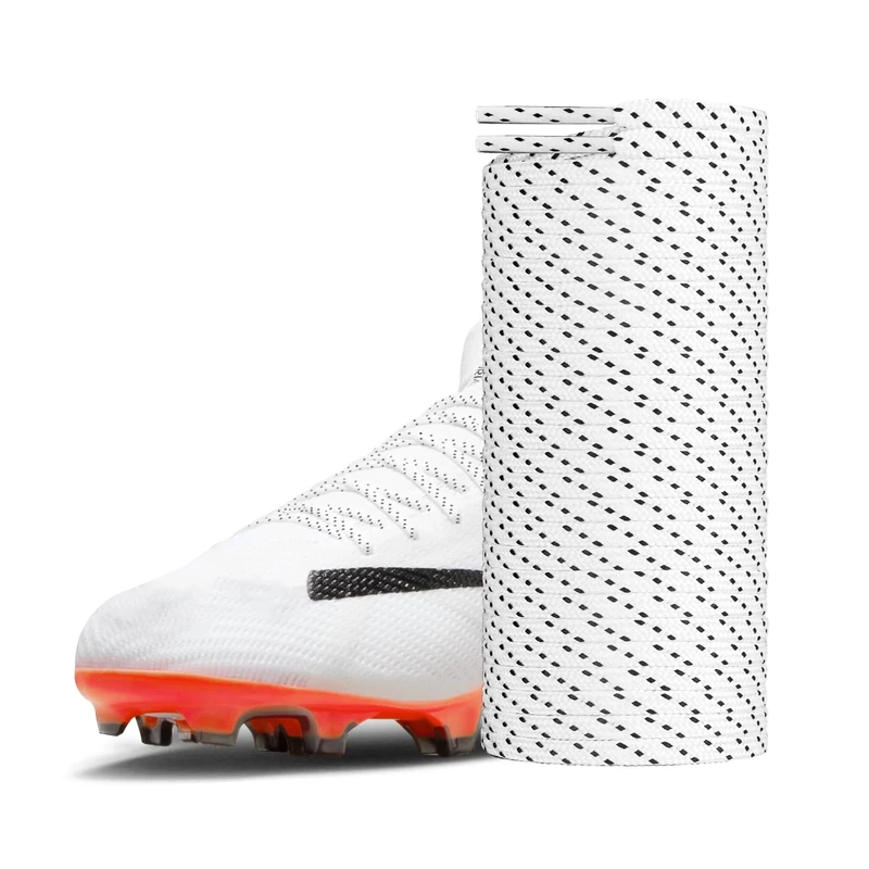 UamGlsob 4mm Football Boot Laces for Nike Mercurial Shoe, Thin Flat Shoelaces Replacement for High Top Soccer Cleats Trainers (White+black Spot, 54"/140cm)