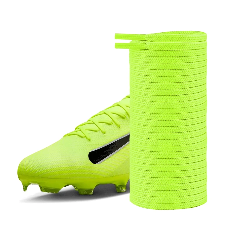 UamGlsob 4mm Football Boot Laces for Nike Mercurial Shoe, Thin Flat Shoelaces Replacement for High Top Soccer Cleats Trainers (Neon yellow, 54"/140cm)