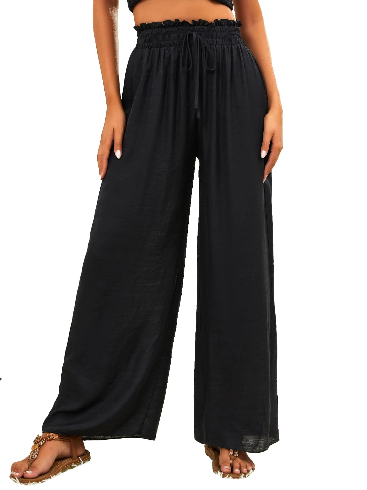 HAWILAND Women's Beach Coverups Pants Bikini Cover Up Mesh Wide Leg Trousers See Through Swimsuit Cover Up Summer Holiday Beachwear