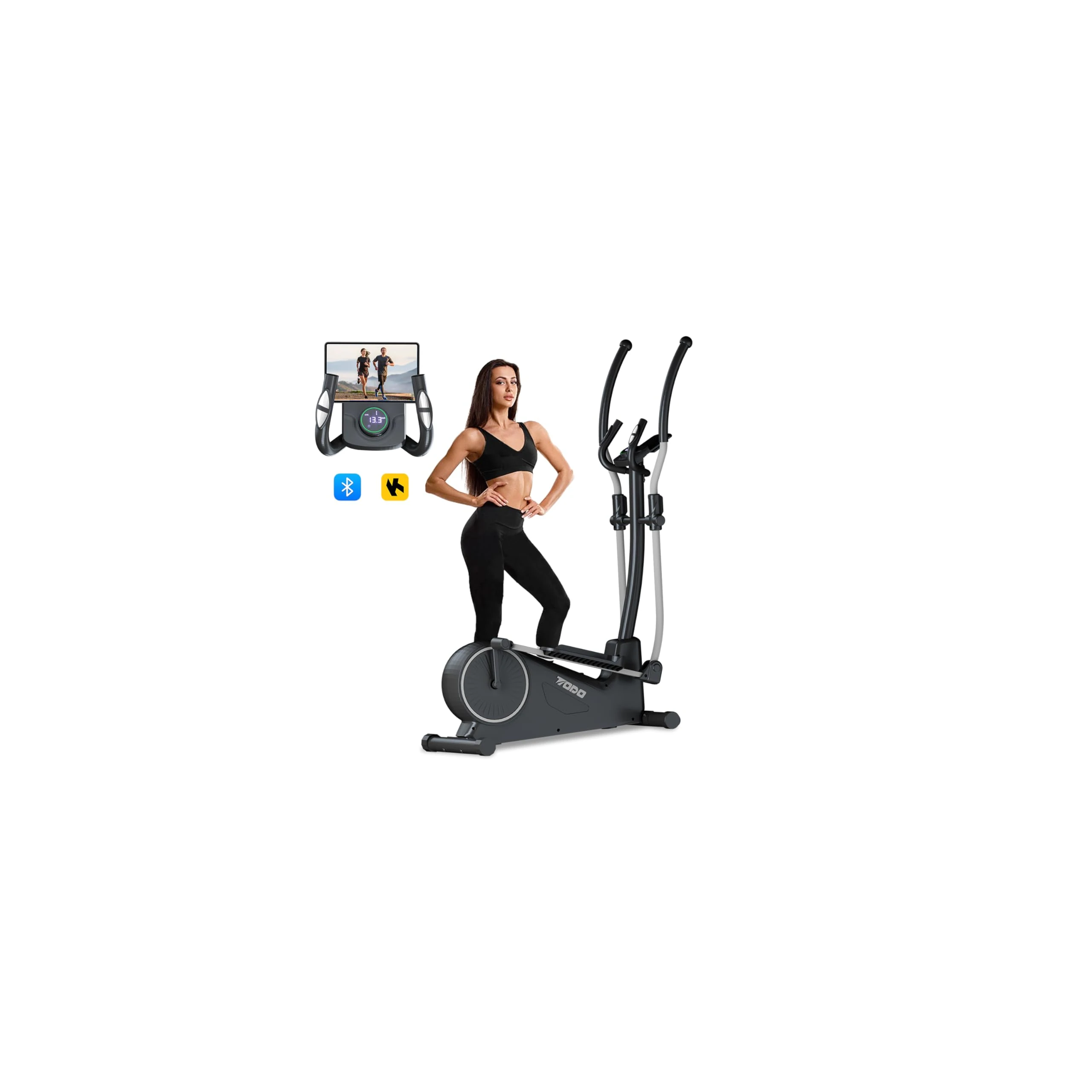 TODO 2 in 1 Elliptical Cross Trainer with App, 32 Level Resistance Magnetic Elliptical Machine, Cross Trainers for Home Gym with LCD Display, Heart Rate Sensors, Water cup- and Device Holder