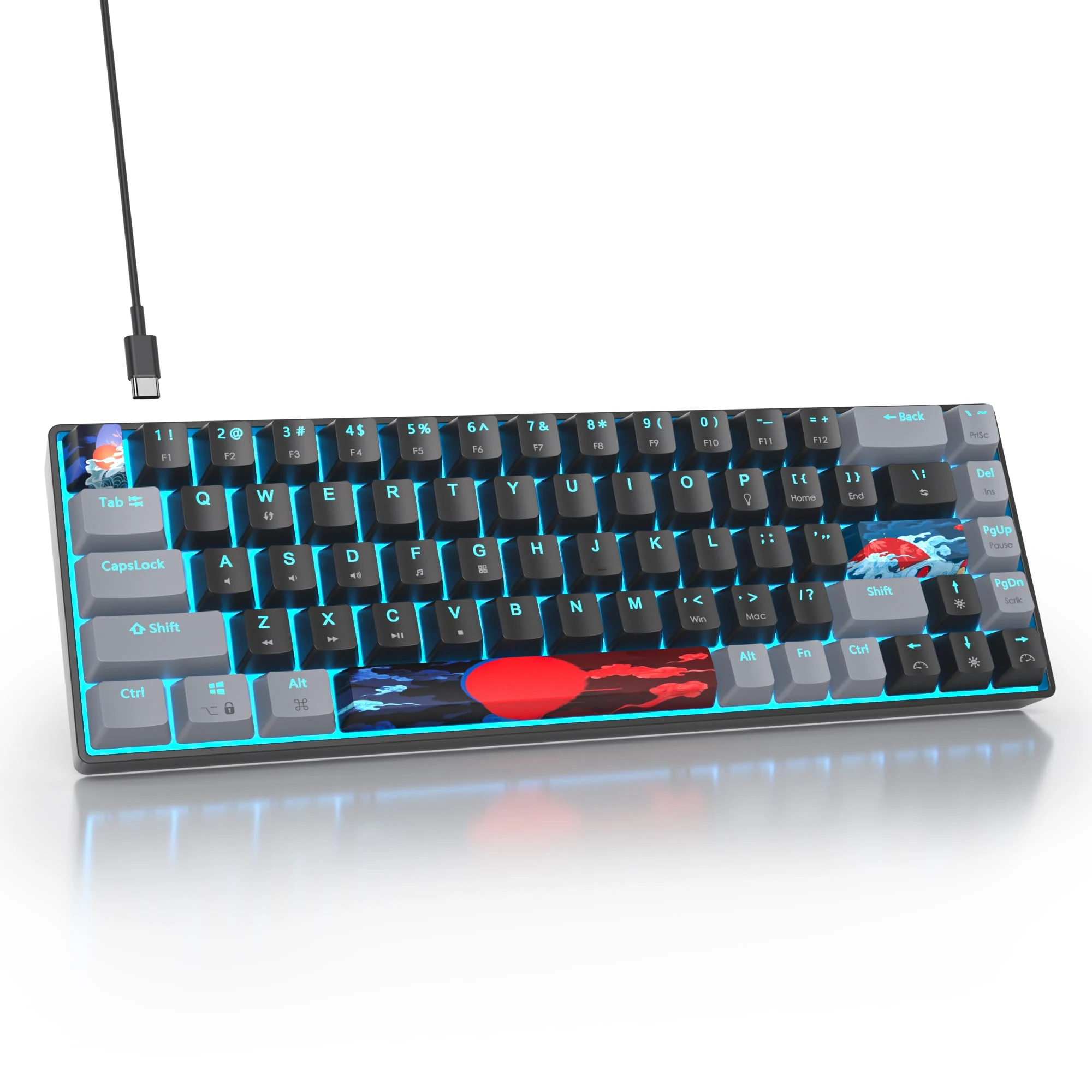 SOLIDEE 65% Mechanical Gaming Keyboard,68 Keys with Linear Red Switches,Wired Mechanical Keyboard with Ice Blue Light LED Backlit,Compact Ergonomic Keyboard for PS5/PS4/Xbox Gamer(68 Dark)