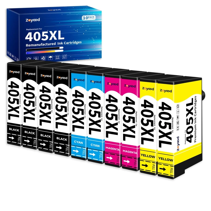 Zoyood Compatible 405XL 405 Ink Cartridges Replacement for Epson 405 XL Multipack Compatible with Workforce Pro WF-3820 WF-4820 WF-7310 WF-7830 WF-7835 WF-7840 WF-3825 WF-4825 WF-4830 (10-Pack)