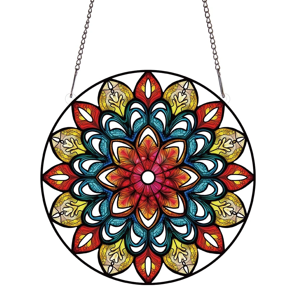 PLIGREAT Colorful Mandala Acrylic Window Hanging Round Suncatcher Patio Garden Panel Hanging Ornament for Living Room Bedroom Window Decoration Home Wall Art Decor Memorial Gifts