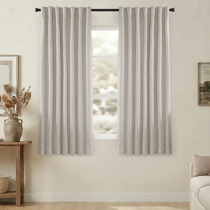 PANELSBURG Beige 100% Total Blackout 63 Inch Curtains for Bedroom Living Room Sound Proof Insulated Curtains