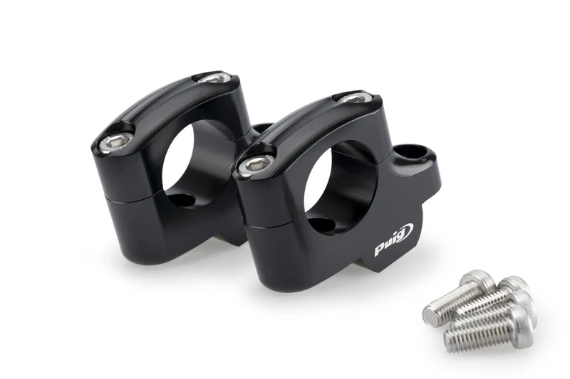 Puig 21801N Pullback Risers, universal handlebar risers with 20mm height and 16mm pullback, improves riding ergonomics and comfort with an elegant and durable design, Black