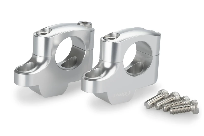Puig 21801P Pullback Risers, universal handlebar risers with 20mm height and 16mm pullback, improves riding ergonomics and comfort with an elegant and durable design, Silver
