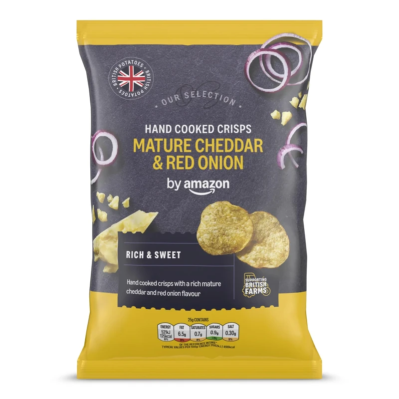 by Amazon Our Selection Hand Cooked Mature Cheddar & Caramelised Onion Crisps, 150g