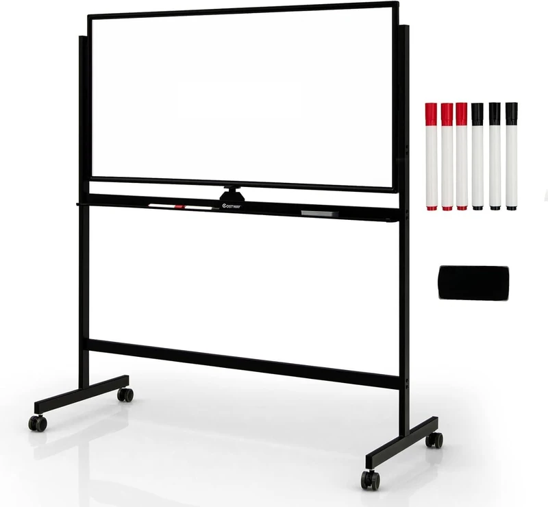 FANTASK Mobile Whiteboard 120x60cm Double Sided Magnetic Whiteboard with Stand & Wheels Dry Erase