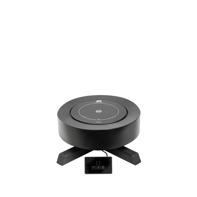 APS Bonfire 12250 Induction Station Set of 2 Induction Hobs Metal Stand with Oak Wood Diameter 46.5 cm Height 16 cm Hotplate Diameter 24 cm 900 Watt