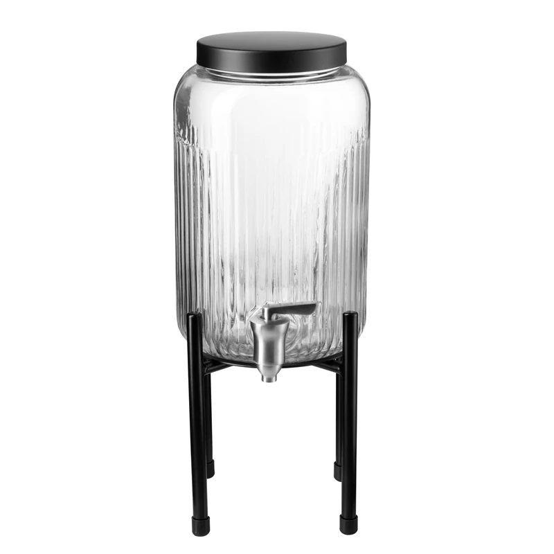 APS Industrial 10452 Drinks Dispenser Diameter 16 cm Height 40 cm 3.8 litres Stainless Steel Frame and Lid Black