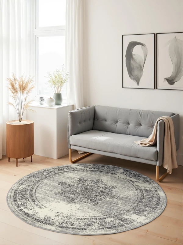 Hanse Home Lydia Short Pile Round Rug - Oriental Living Room Rug, Short Pile Classic, Soft in Oriental Design for Living Room, Bedroom, Dining Room, Hallway - Cream Grey, Diameter 160 cm