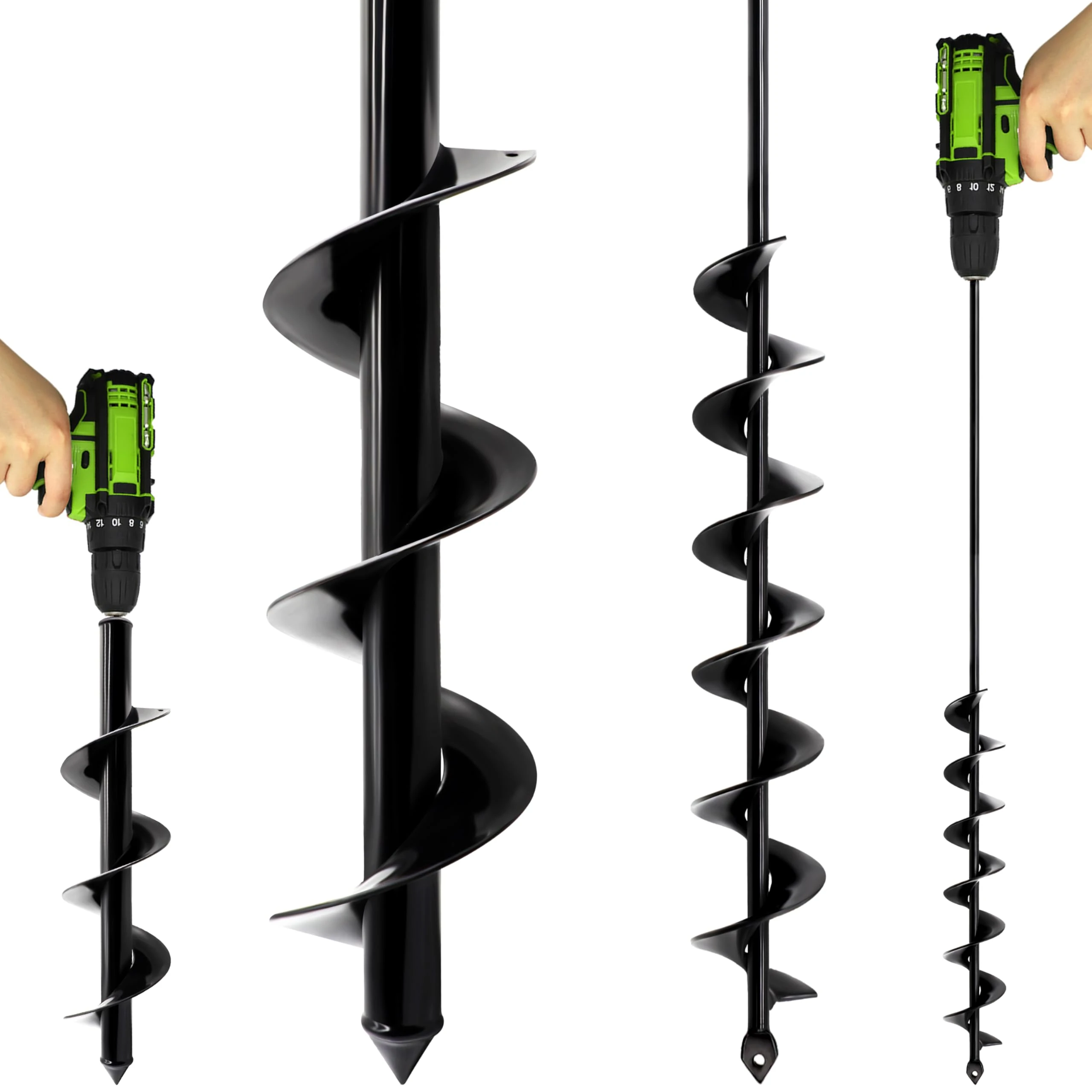 5x80cm and 9x40cm Auger Drill Bit for Planting Garden, Earth Auger Drill Bit, Bulb Planter Post Hole Digger Garden Spiral Hole Planting Hex Driver Auger, Solid Shaft