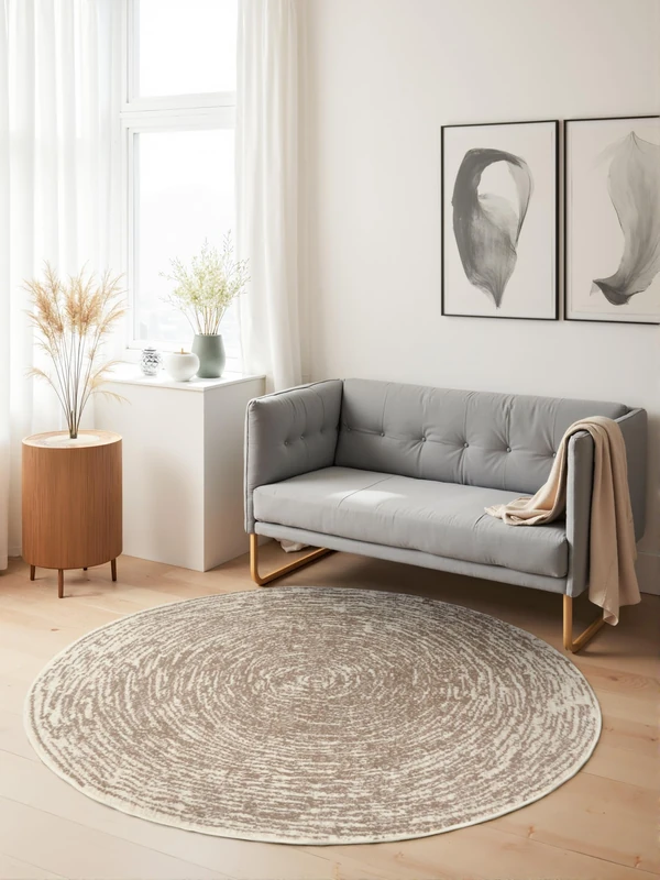 Hanse Home Cavallo Short Pile Round Rug - Modern Living Room Rug, Soft Short Pile and Abstract Design for Living Room, Bedroom, Dining Room, Hallway - Beige Cream, Diameter 160 cm - Image 1