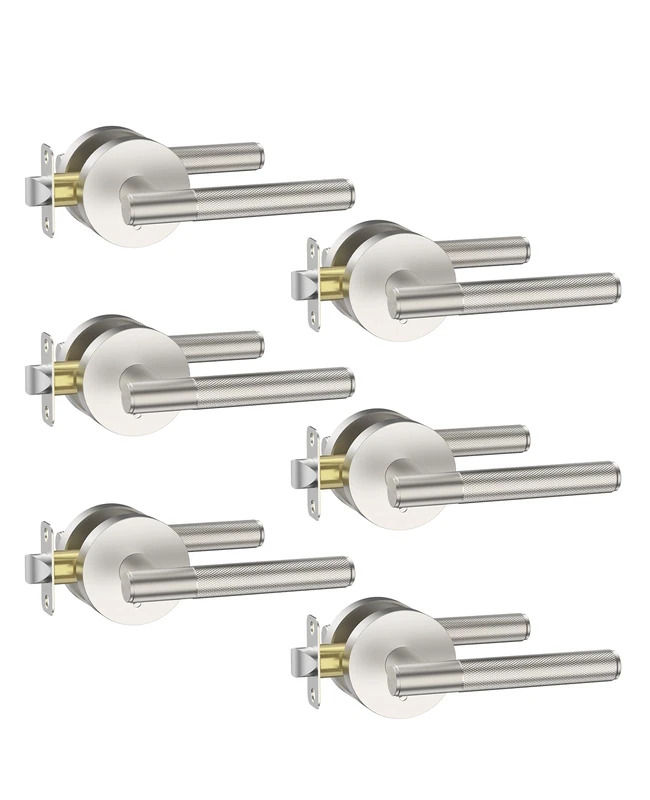 Asidrama 6 Pack Brushed Satin Nickel Privacy Door Handles