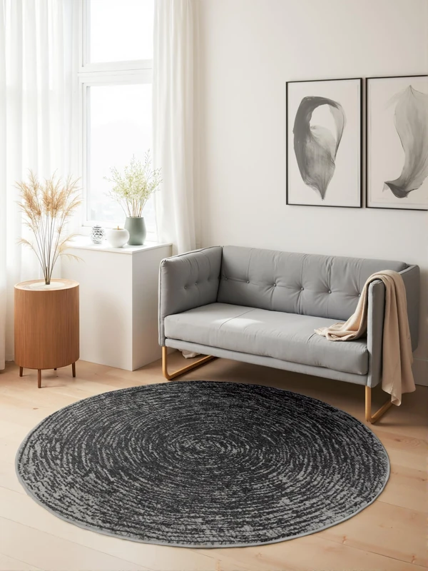 Hanse Home Cavallo Short Pile Round Rug - Modern Living Room Rug, Soft Short Pile and Abstract Design for Living Room, Bedroom, Dining Room, Hallway - Grey, Diameter 160 cm