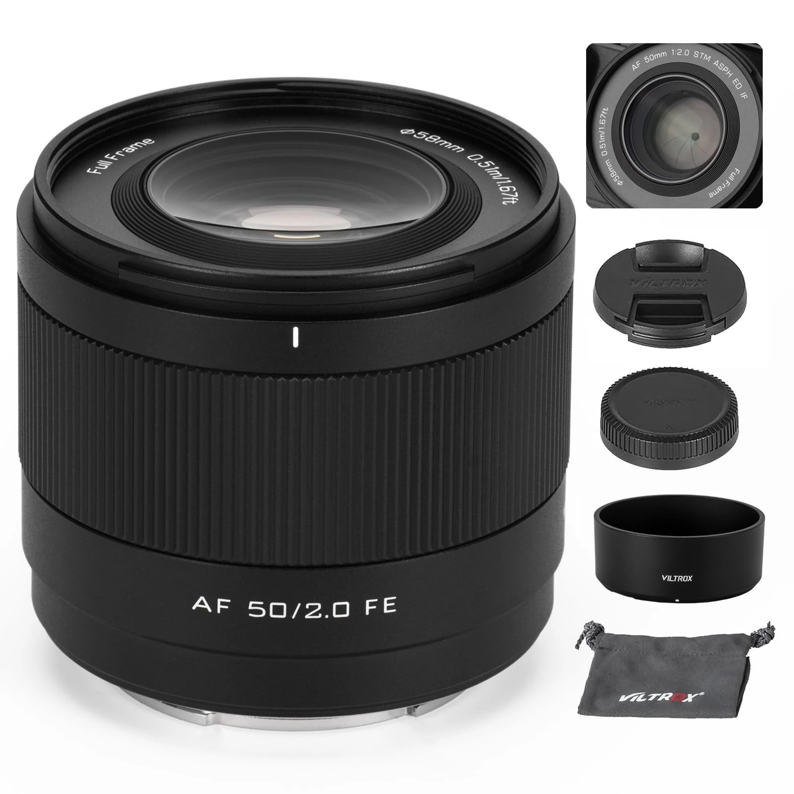 VILTROX 50mm F2.0 FE-Mount, AF 50mm F2 Lens for Sony E, Full Frame STM Auto Focus Prime Lens for Sony E-Mount Cameras A7C A7ll A7RlI A7SIII A7III A7RIII A7IV A7RIV A9 A1 FX3 A7RV ZVE1 A7CR A7CII A93