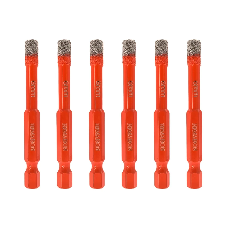 HPMAISON Diamond Drill Bits, 6Pcs 6mm Porcelain Tile Drill Bit Set, 1/4" Hex Shank Diamond Dry Drill Bits for Drilling Granite, Ceramic, Porcelain, Marble, Hard Tile, Stone, Glass