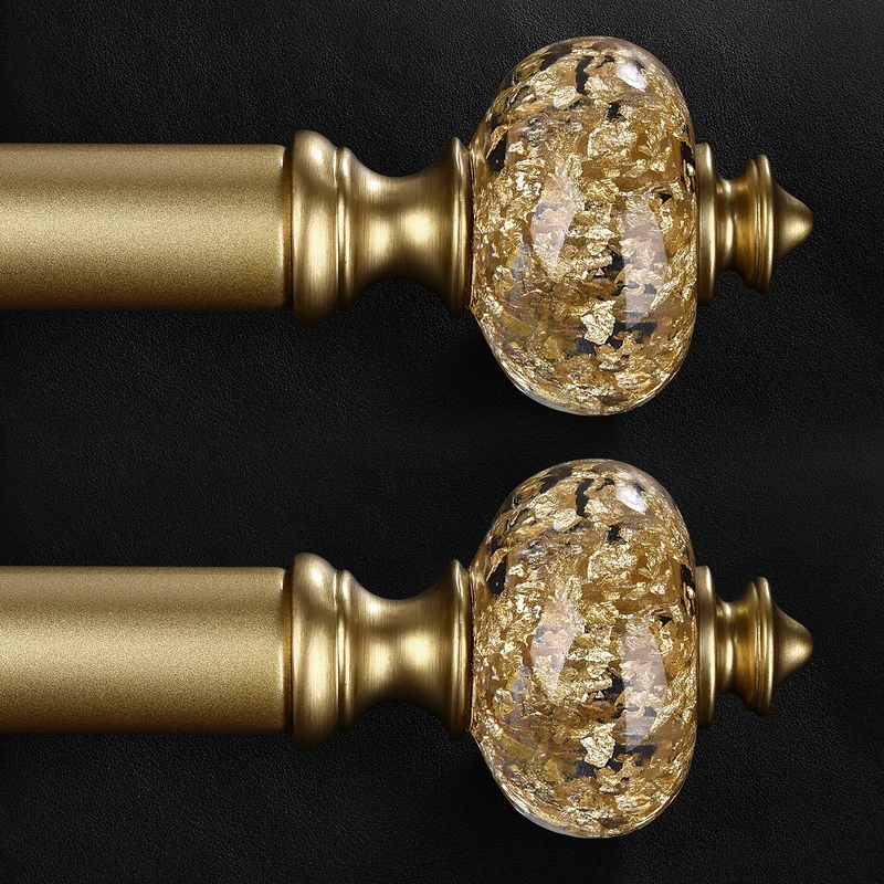 2 Pack Gold Curtain Rod for Windows 28 to 48 Inches, 1'' Heavy Duty Adjustable Modern Drapery Rods with Unique Crystal Finials, Luxury Decorative Curtain Rods, Size: 30-60''