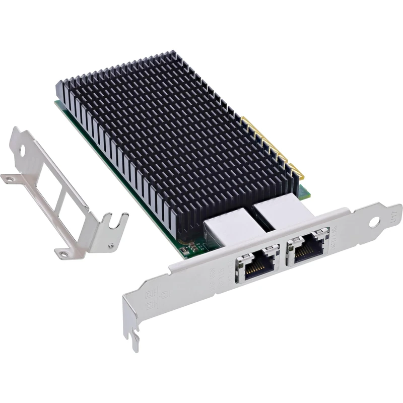 InLine Dual 10-Gigabit Network Card, 2X RJ45 10Gb/s, PCIe x8, 10 GBASE-T Ethernet LAN Controller, from Win 7, Server 2008, Linux 2.6, incl. Low Profile Slot Bracket, 51128A