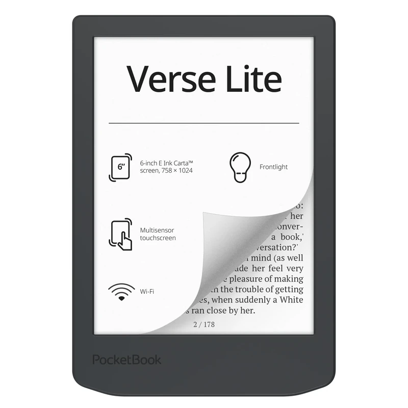 PocketBook Verse Lite 6" E-Ink Carta Touchscreen eReader with Frontlight - Eye-Friendly, Glare-Free Display - Wi-Fi - Supports 25 Formats incl. DRM - Compact & Lightweight