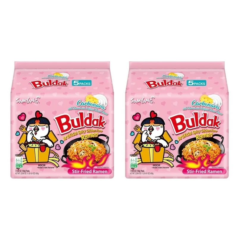 Saras Buldak Carbonara Hot Chicken Flavour Ramen Noodles 130g (Pack of 10) | Spicy & Creamy Korean Instant Noodles | Rich & Cheesy Texture | Perfect for Spice Lovers | Popular Korean Favorite