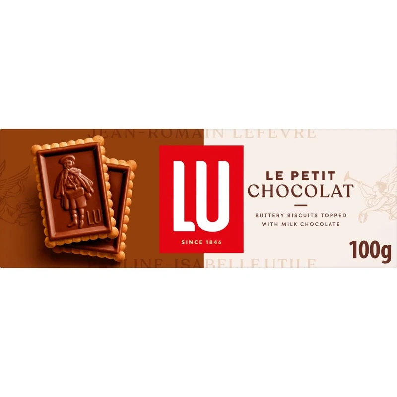 LU Le Petit Chocolat Milk Chocolate Coated Biscuits, Classic French Buttery Biscuit Snack Topped with Smooth Milk Chocolate 100 g (Pack of 1)