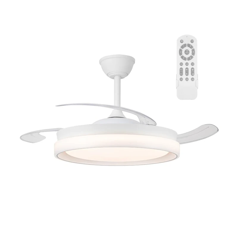 wonderlamp - Ceiling Fan with Retractable Blades Nestera Eco White, Ceiling Fan with Light and Control 45W CCT Dim 3000-4000 - 6000K