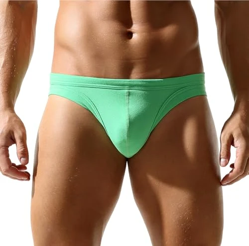 AIEOE Panties Activewear Briefs Mens Underwear Stretch Bikini Middle Rise Bulge Pouch Hipster Light Green