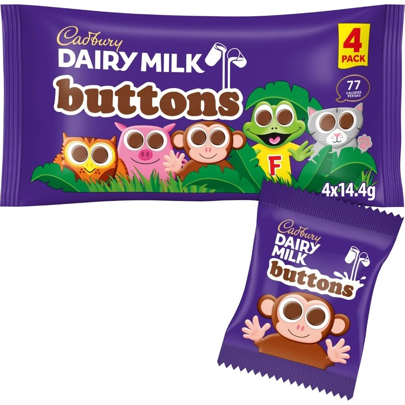 Cadbury Dairy Milk Chocolate Buttons, Treatsize Bags, 14 g (Pack of 4 Bags)