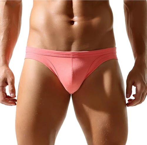 AIEOE Mens Briefs Underwear Activewear Stretch Bikini Middle Rise Panties Bulge Pouch Hipster Pink