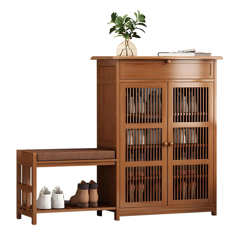 Shoe Storage Cabinet and Shoe Bench Integrated, Wooden Shoe Organizer with Doors, Multifunctional Entryway Shoe Organizer, Easy to Assemble, for Corridor Hall Living Room, SXYCYRC