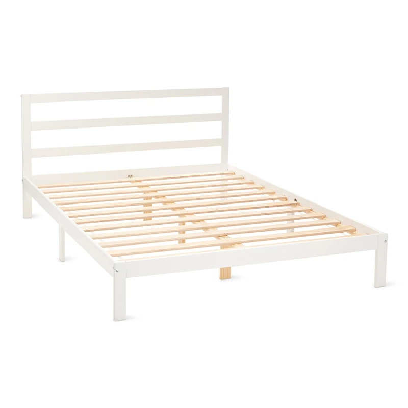 Amazon Basics King Bed Frame with Headboard, Solid Pine Wood with Bed Slats, 150 x 200 cm, King, White