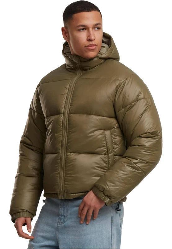 Urban Classics Men's Shiny Puffer Winter Jacket, Shiny Quilted Jacket with Zip, Warm Down Jacket with Hood, Sizes S - 5XL, tiniolive, 5XL