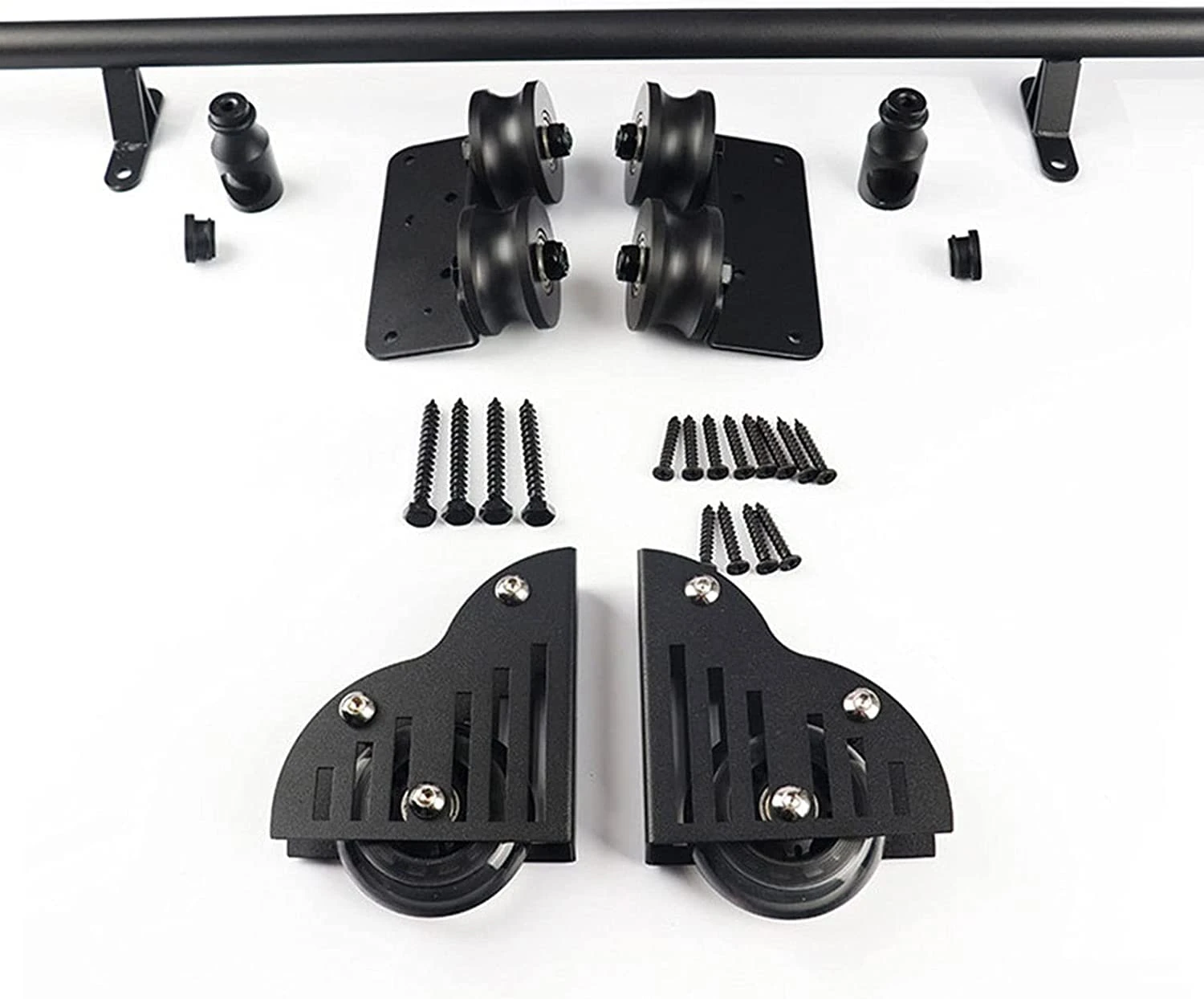 Sliding Barn Door Hardware Kit 3.3Ft- 20Ft Rolling Ladder Hardware Library Sliding Ladder Hardware Kit, Black Steel Round Tube Mobile Ladder Track, Black, 13ft/400cm Track kit