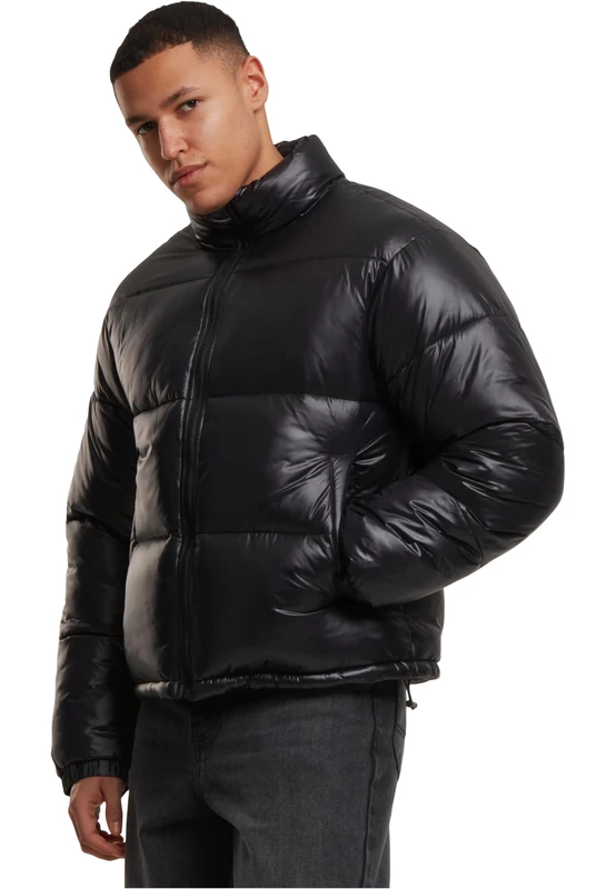 Urban Classics Men's Shiny Puffer Jacket, Shiny Quilted Jacket with High Collar, Regular Fit, Warm Winter Jacket, Sizes S - 5XL, black, 5XL