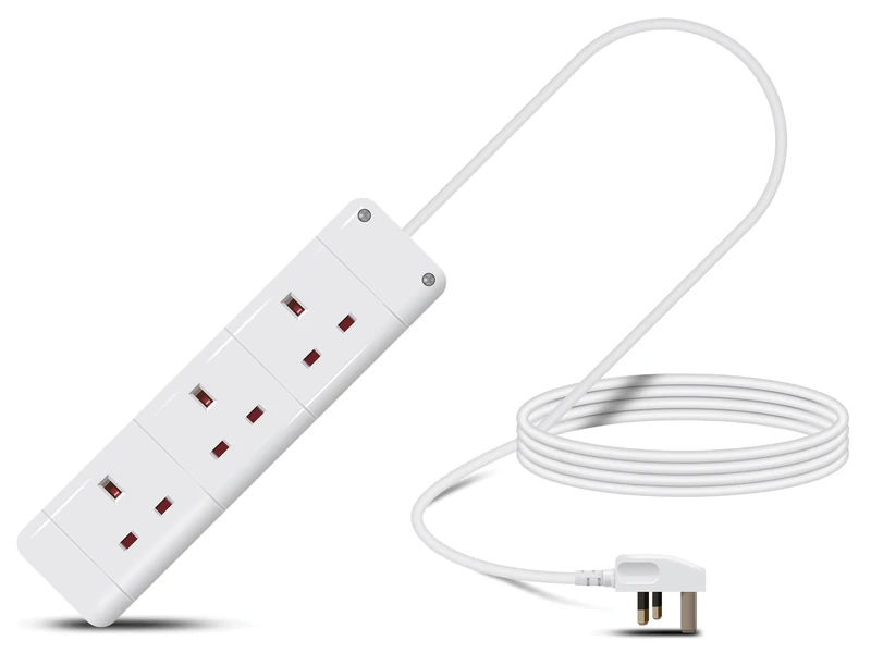 Eagle Three Gang Mains Power 13A Extension Socket to 13A UK Plug Lead Cable, British Standards BS1363 3m