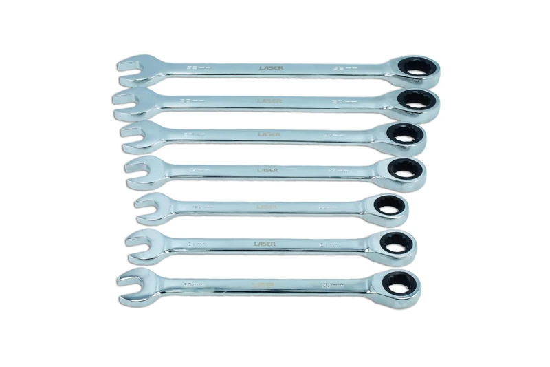 Laser 9124 Ratchet Ring Combination Spanner Set 20-32mm - 7pc