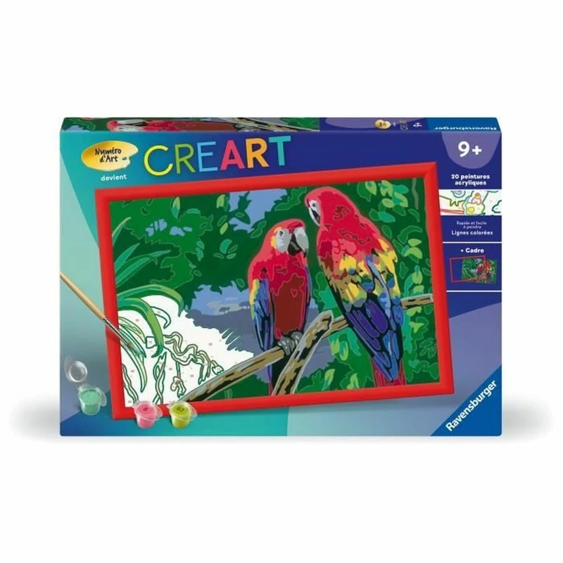 CreArt Kids 31 x 21 cm Perroquets, Paint Kit for Numéro d'Art, Des 7 ans, 25854, Ravensburger - Image 1