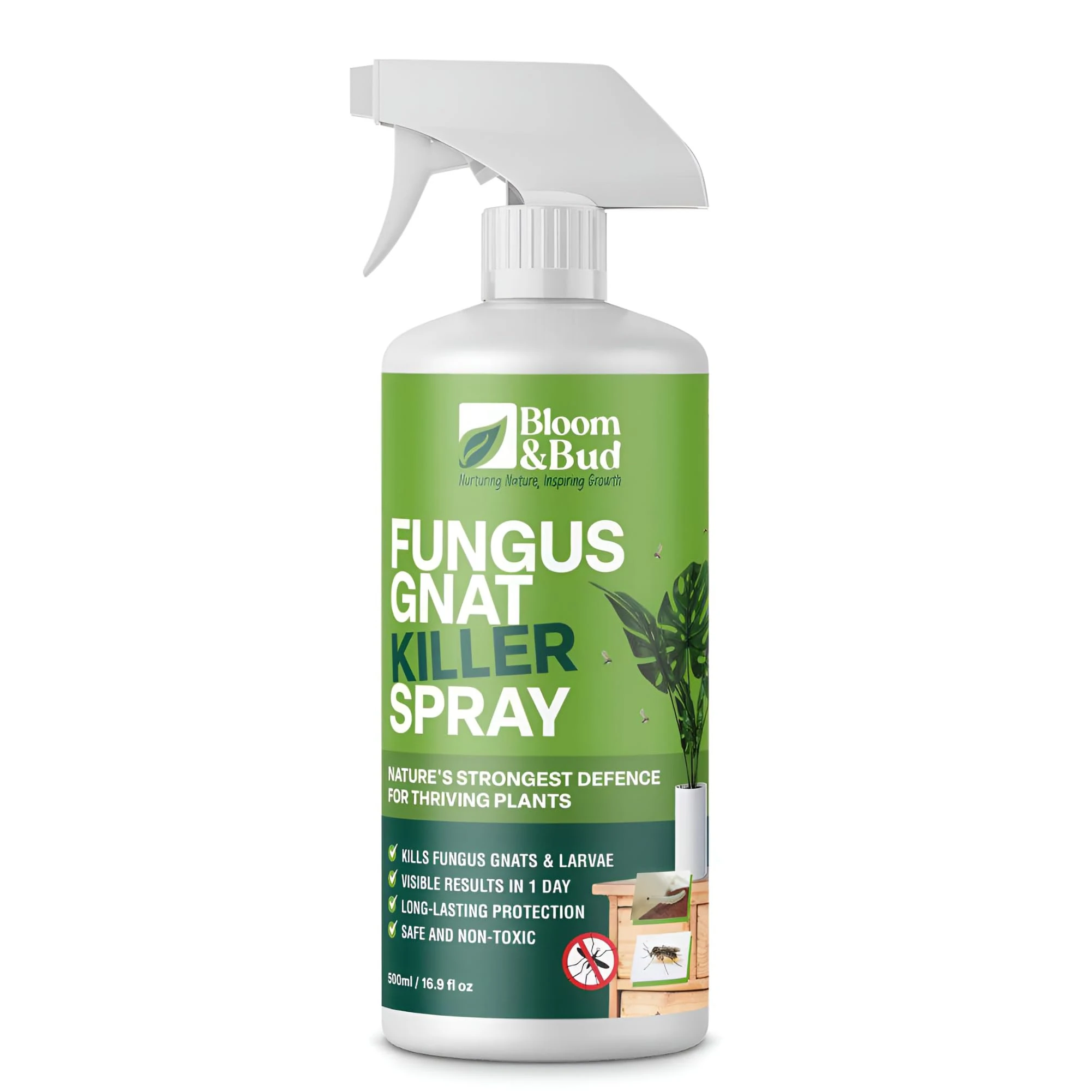 Bloom & Bud Fungus Gnat Killer Spray (500ml) – Fast-Acting & Natural Gnat Control for Houseplants & Seedlings – Starts to Kill Gnats & Larvae in 24 Hours – Safe, Non-Toxic, & Biodegradable Formula