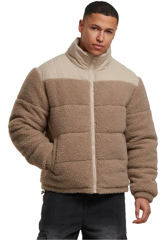 Urban Classics Men's Tb7940-fabric Mix Teddy Puffer Jacket, Dark Taupe, L