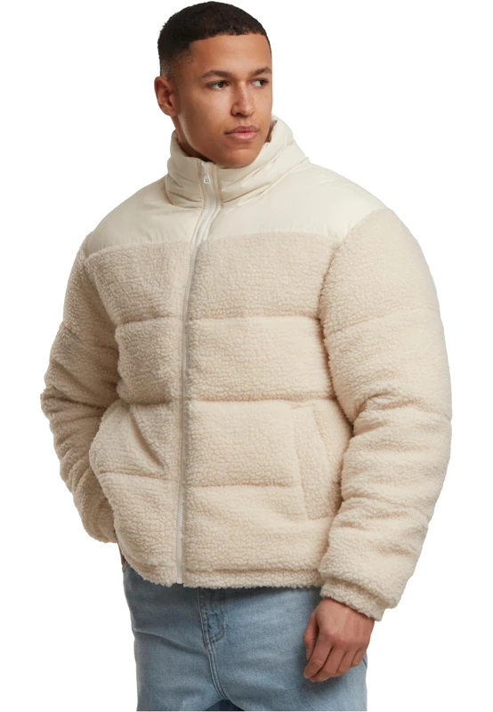 Urban Classics Men's Tb7940-fabric Mix Teddy Puffer Jacket, Whitesand, 3XL