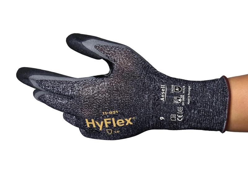 Ansell Hyflex 11-931 Safety Work Gloves Mechanical Protection, Size 9 (L), (12 Pairs)
