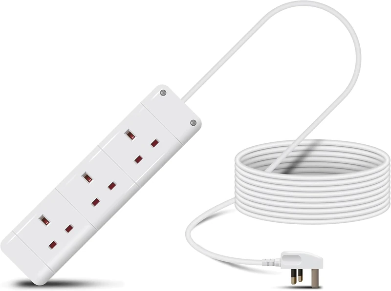 Eagle Three Gang Mains Power 13A Extension Socket to 13A UK Plug Lead Cable, British Standards BS1363 10m