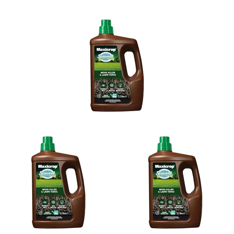 Maxicrop 86600259 Moss Killer & Lawn Tonic, 2.5L - Fast Acting 2-in-1 Moss Killer and Lawn Re-Growth Tonic - with Natural Seaweed Extract - Improves Lawn Health and Strong Rooting - Garden Care