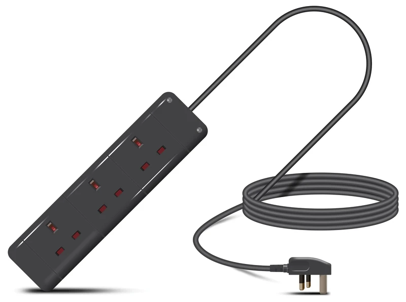 Eagle Three Gang Mains Power 13A Extension Socket to 13A UK Plug Lead Cable, British Standards BS1363 3m