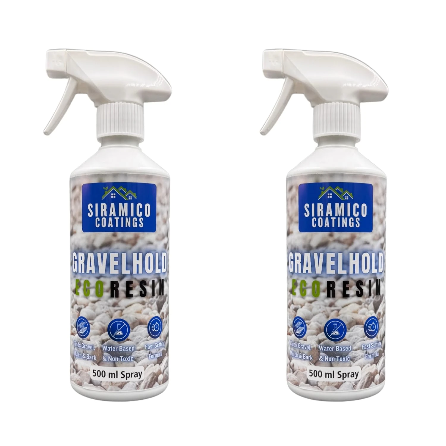 GRAVELHOLD ECO Resin | 2 x 500ml Trigger Spray | Waterbased Binder for Gravel Stones and Mulch on Pots, Borders, Patios & Garden Paths. Non Toxic & Pet Friendly (2)