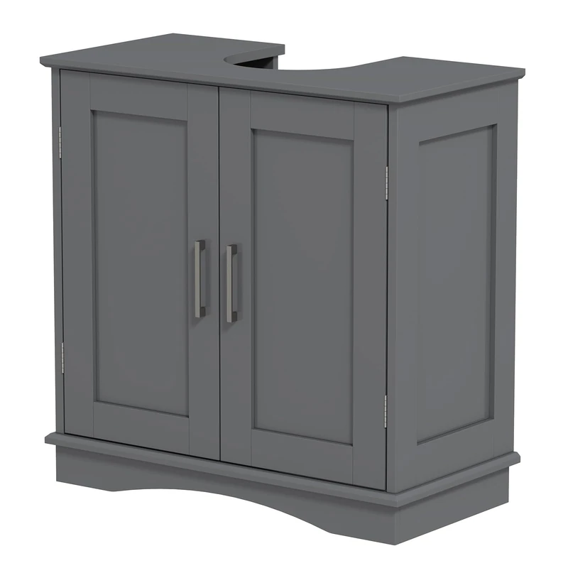 RELAX4LIFE Under Sink Bathroom Cabinet, Freestanding Storage Cupboard Basin Unit with 2 Doors, Adjustable Shelf & U-Shaped Cut-Out, Wooden Bathroom Floor Cabinet Vanity Basin Sink Organizer (Grey)