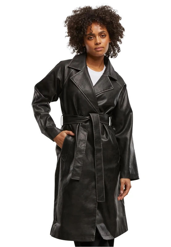 Urban Classics Women's Tb7183-ladies Vintage Leather Trenchcoat Coat, Black, 4XL